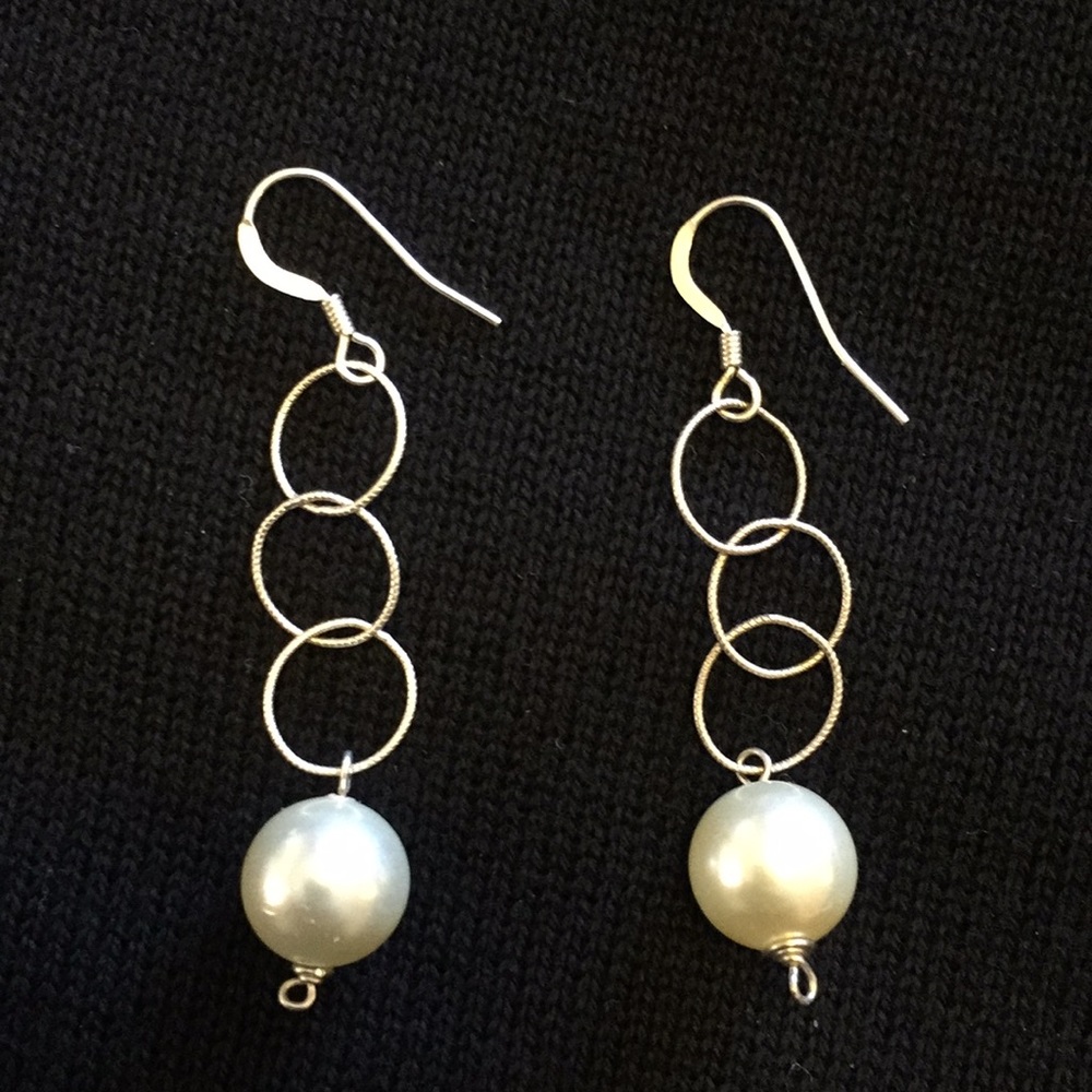 Silver and peers drop earrings